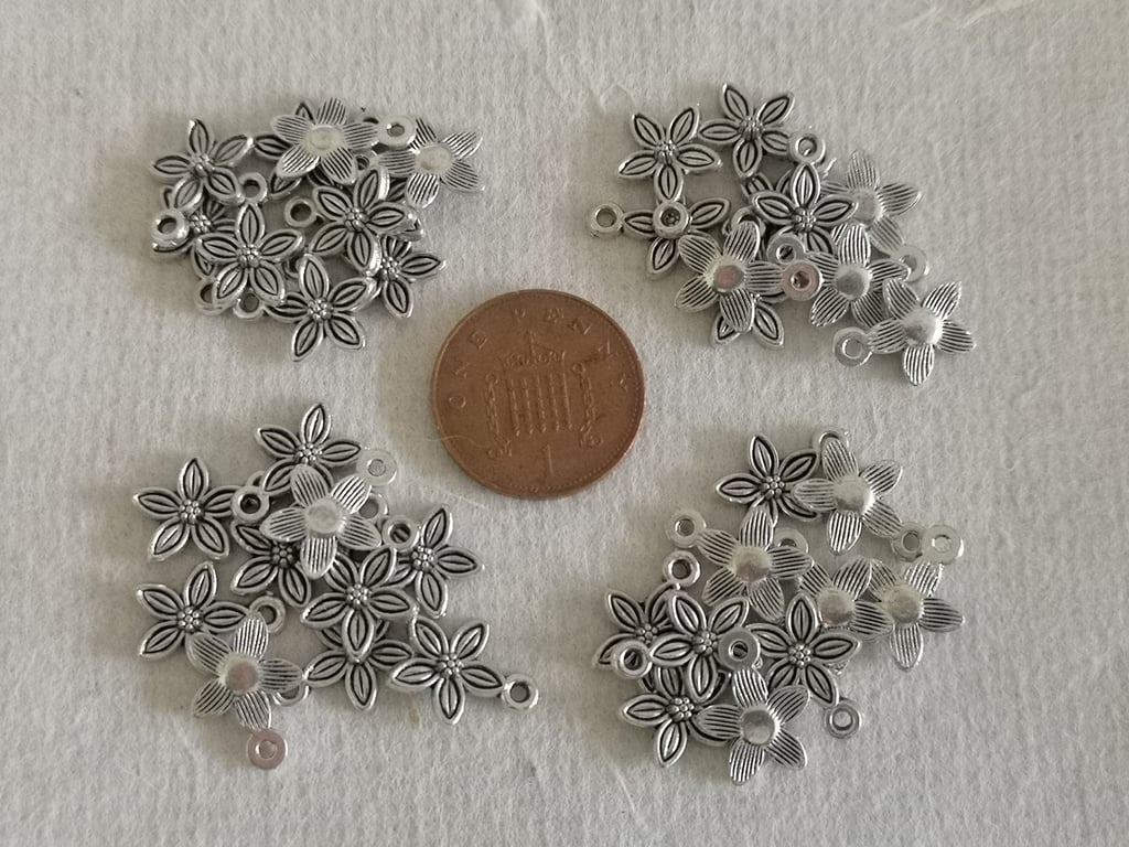 Silver plated flower charms