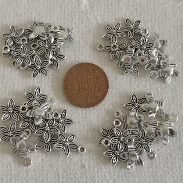 Silver plated flower charms