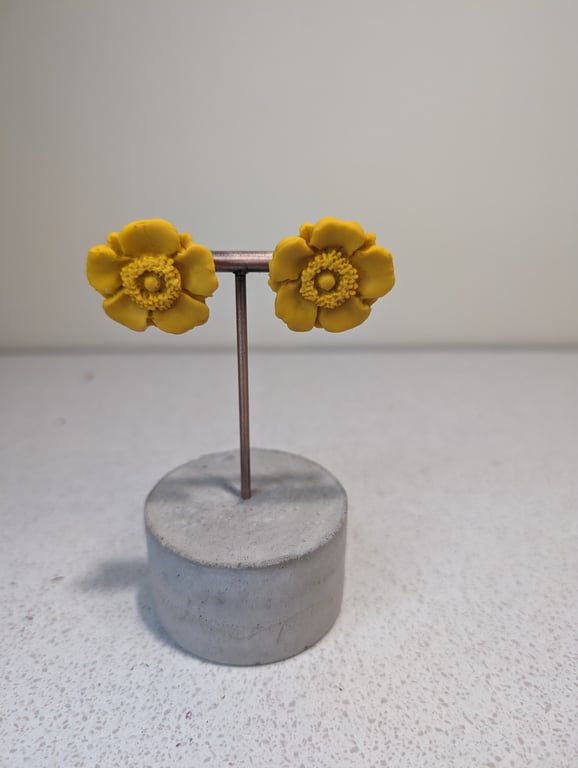 Large yellow flower polymer clay stud prototype 
