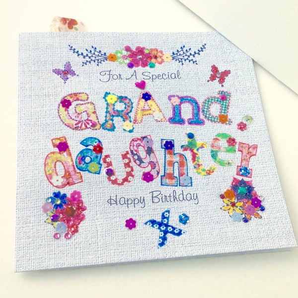 Birthday Card Granddaughter,Printed Appliqué Design,Handmade,Personalised 