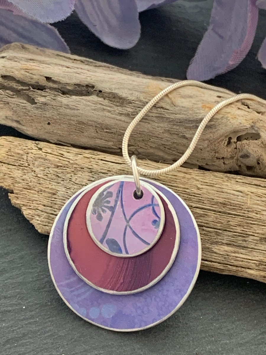 Water colour collection - hand painted aluminium pendant, lilac and burgundy
