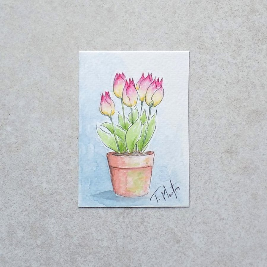 Original Watercolour ACEO 'Tulips'