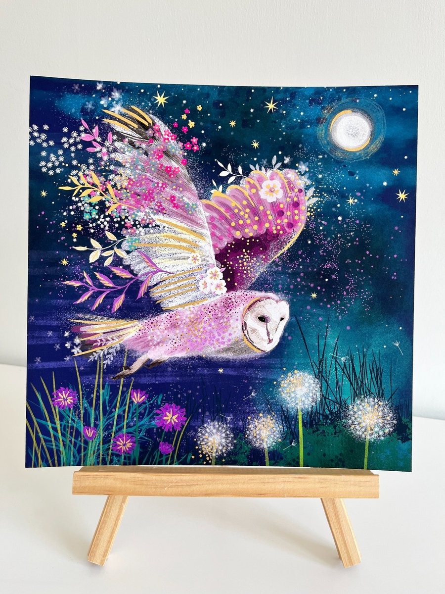Moonlight Owl hand finished 10x10" Giclee Art Print
