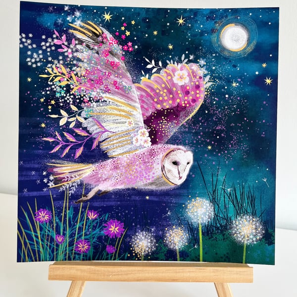 Moonlight Owl hand finished 10x10" Giclee Art Print
