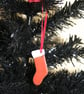 Red & white handmade ceramic christmas stocking hanging decoration - Image 1