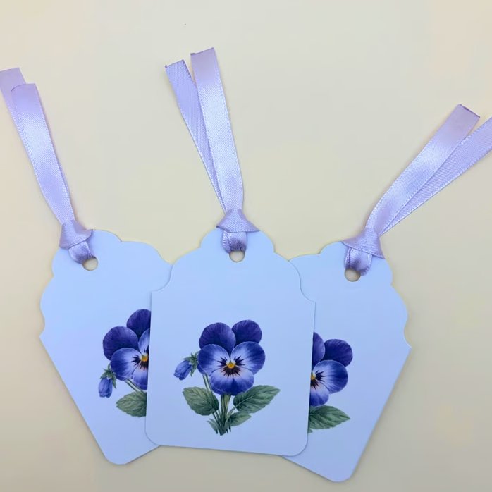 Violet Birth Flower Gift Tags - February - Set of 3 Handmade Botanical Tags 