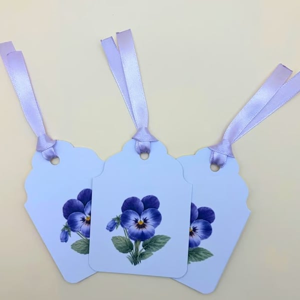 Violet Birth Flower Gift Tags - February - Set of 3 Handmade Botanical Tags 