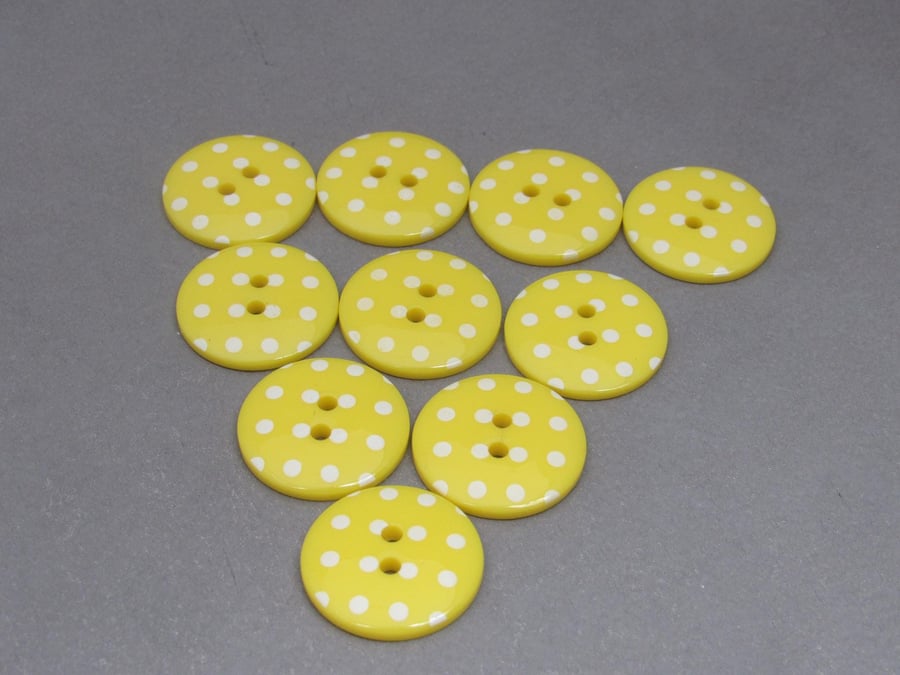 10 Bright Yellow Polkadot Buttons