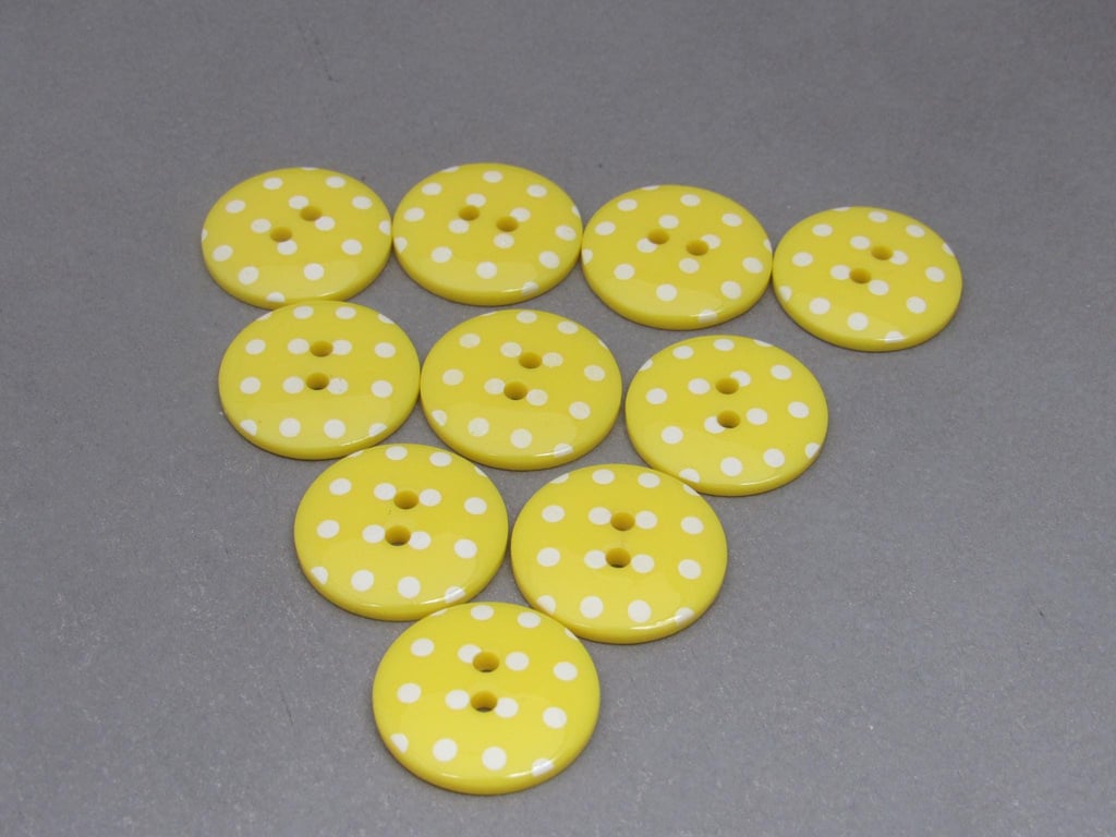 10 Bright Yellow Polkadot Buttons