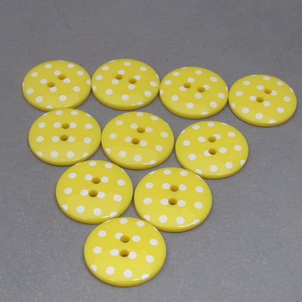10 Bright Yellow Polkadot Buttons