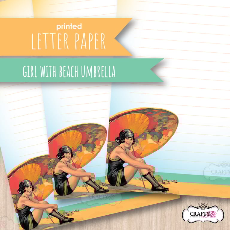 Letter Writing Paper vintage fashionable girl on the beach