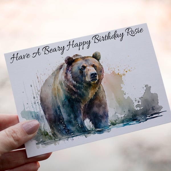 Grizzly Bear Birthday Card, Card for Birthday, Birthday Card, Friend Birthday 