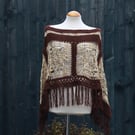 Rich Brown and Beige Mix Crochet Poncho - Design A452
