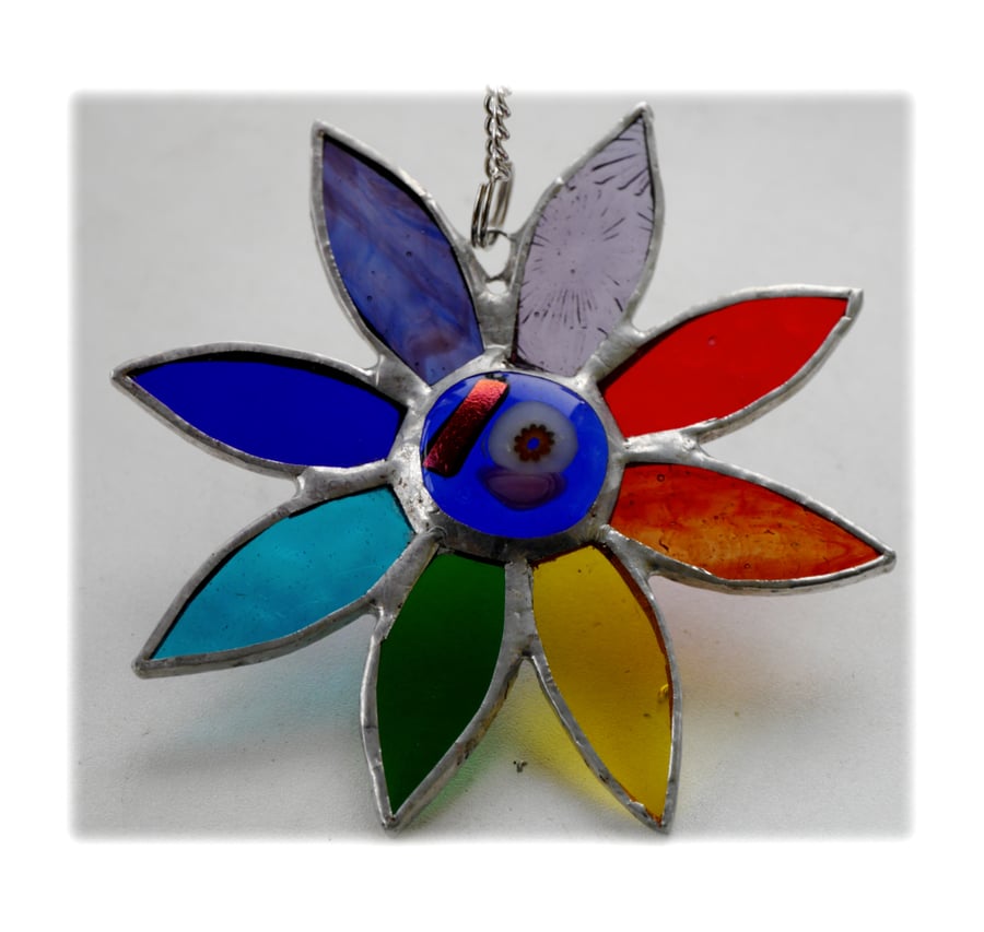 Rainbow Daisy Suncatcher Stained Glass Flower Dichroic 026