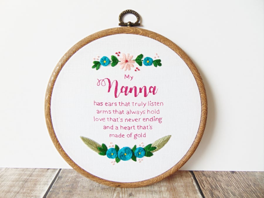 Nanna Gift, My Nanna Hand Embroidered Hoop - Gift For Nan, Grandma 