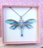 Blue dragonfly pendant, handpainted necklace in shades of blue enamel - Image 4