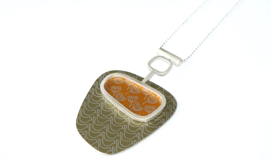 SALE 25% OFF Silver, gold and pale gold abstract pendant
