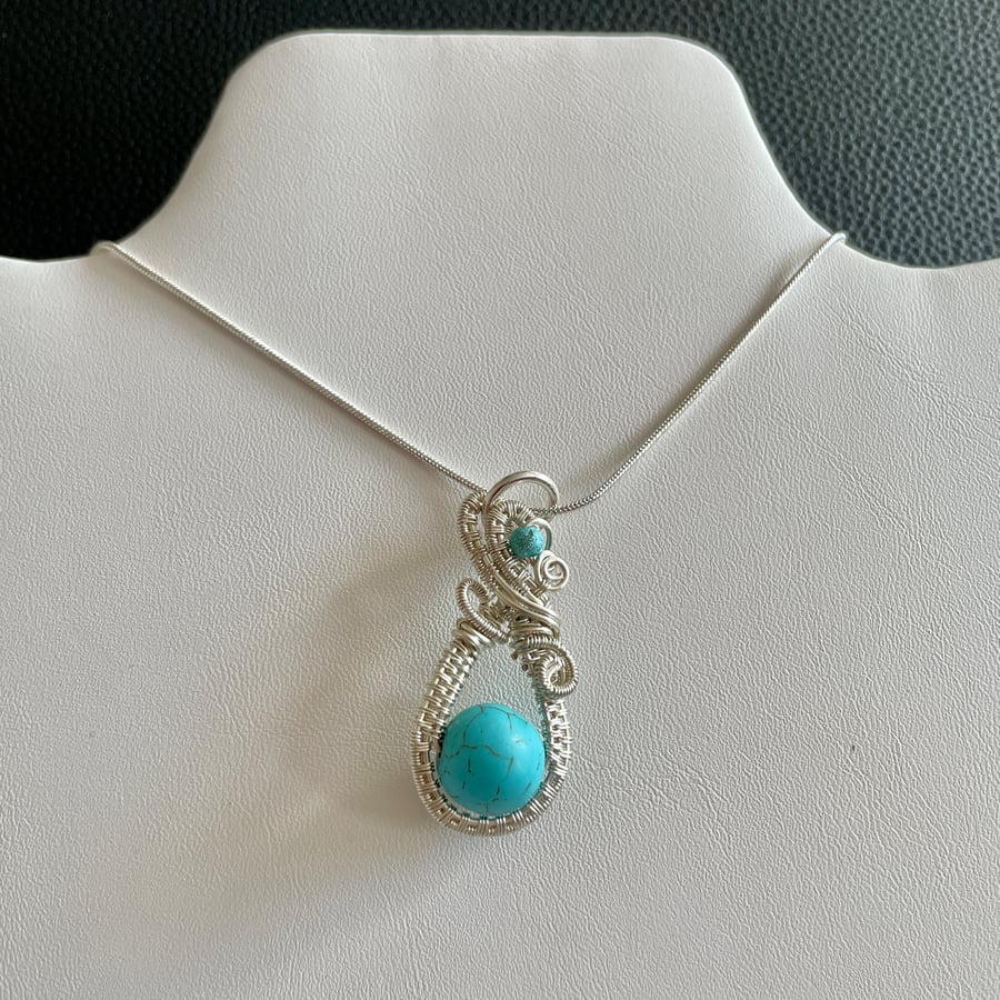Wire Wrapped Turquoise Colour Pendant 