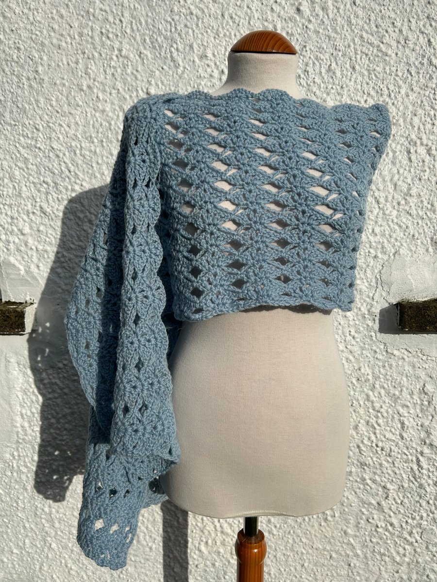 Handmade crochet lace light blue scarf