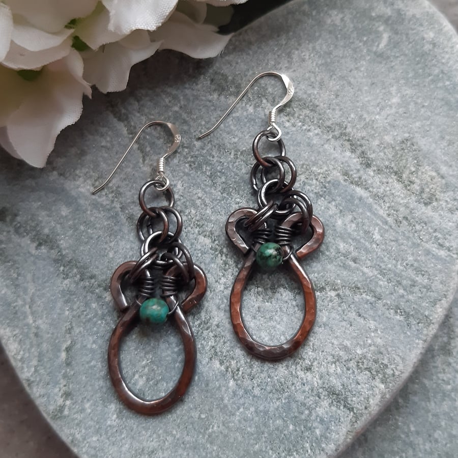 Copper Drop Earrings Vintage Style With African Turquoise 