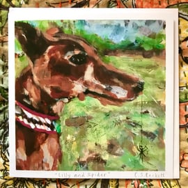 Greyhound “Lilly and Spider” - 3 x Greeting Card Pack, Individually Signed