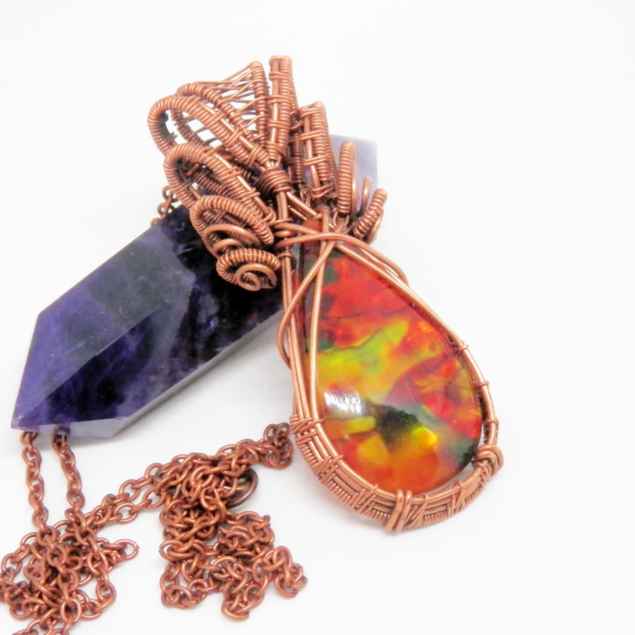 Dichroic Glass Celtic Style Copper Necklace