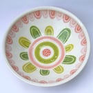 Ceramic patterned dish with pink and green design