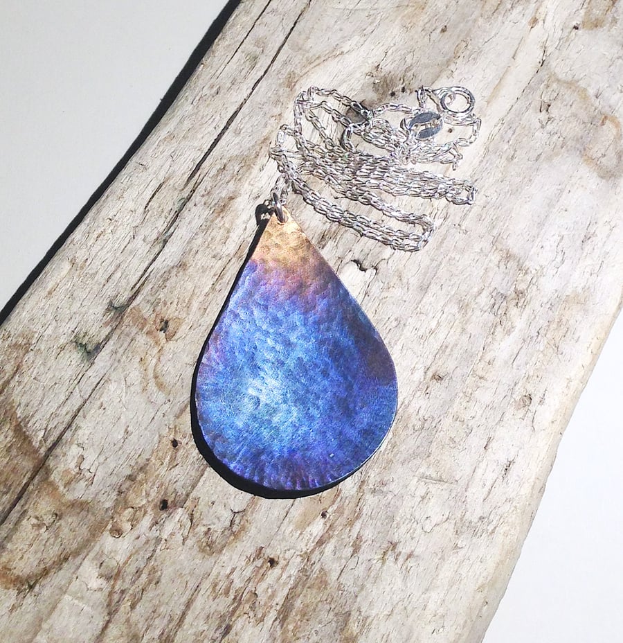  Handmade Coloured Titanium Teardrop Pendant Necklace - UK Free Post