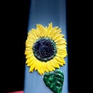 Handcrafted Glass Vase Adorned with Air-Dry Clay Sunflowers Embellishments"