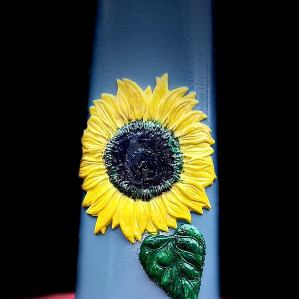 Handcrafted Glass Vase Adorned with Air-Dry Clay Sunflowers Embellishments"