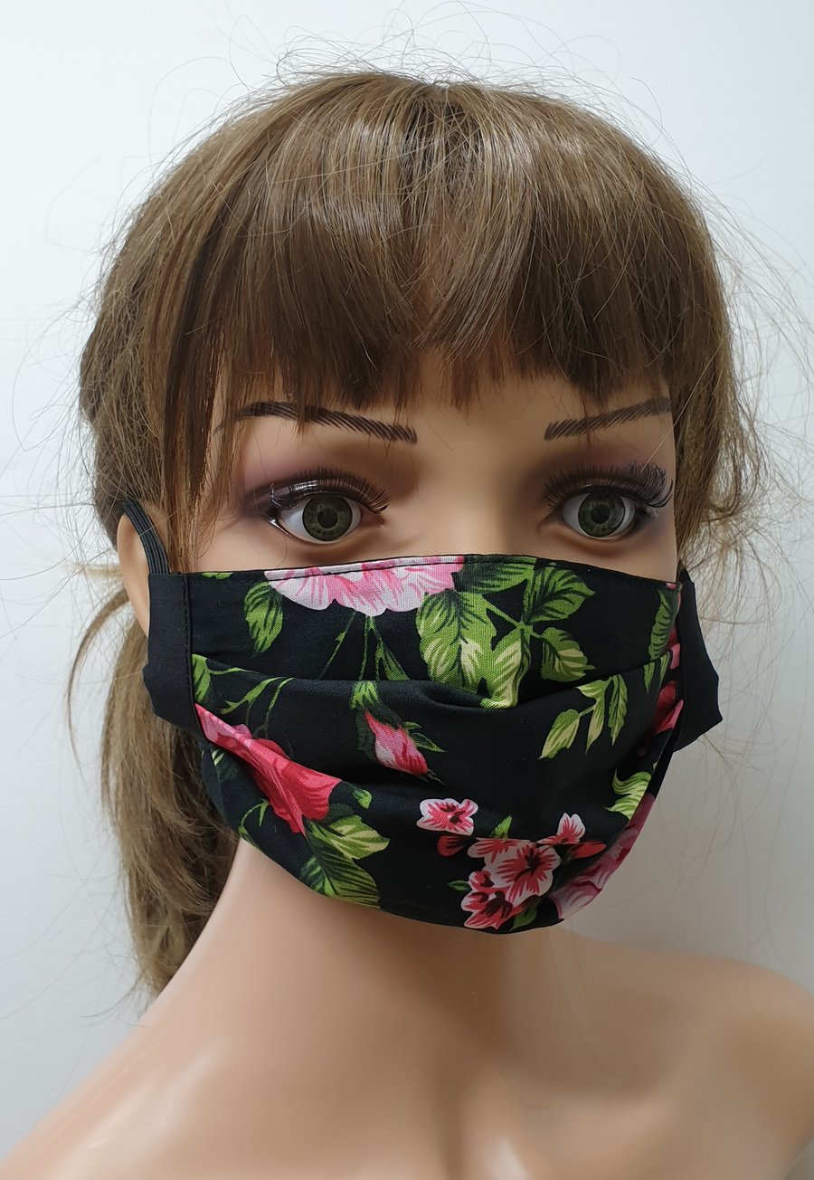 Handmade black floral face mask
