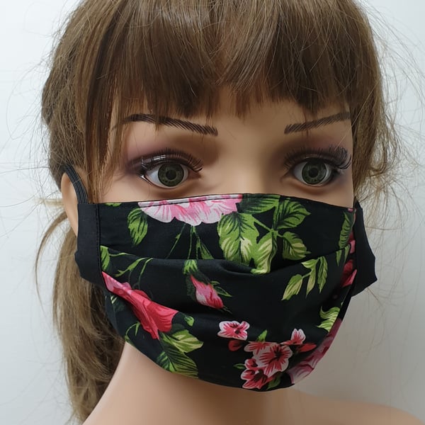 Handmade black floral face mask