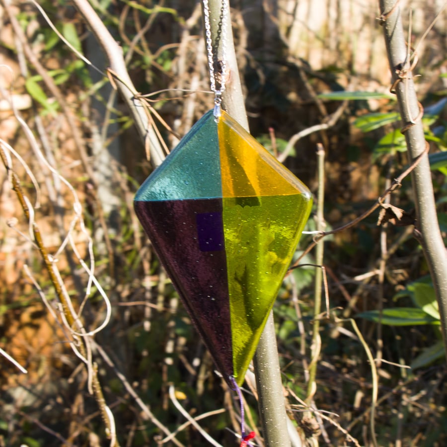 Fused Glass Kite - Blue, Orange, Green and Purple - 6186