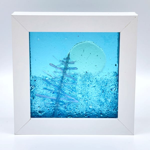 Winter Sun and Tree Fused Glass Window Box Frame