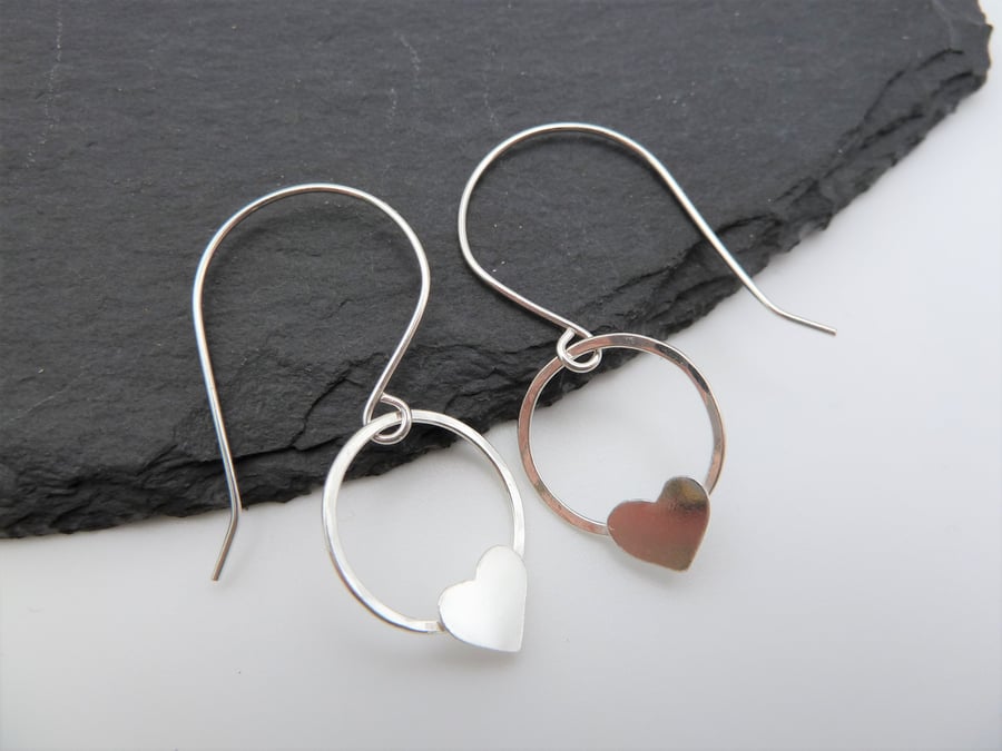 sterling silver earrings, heart hoop jewellery