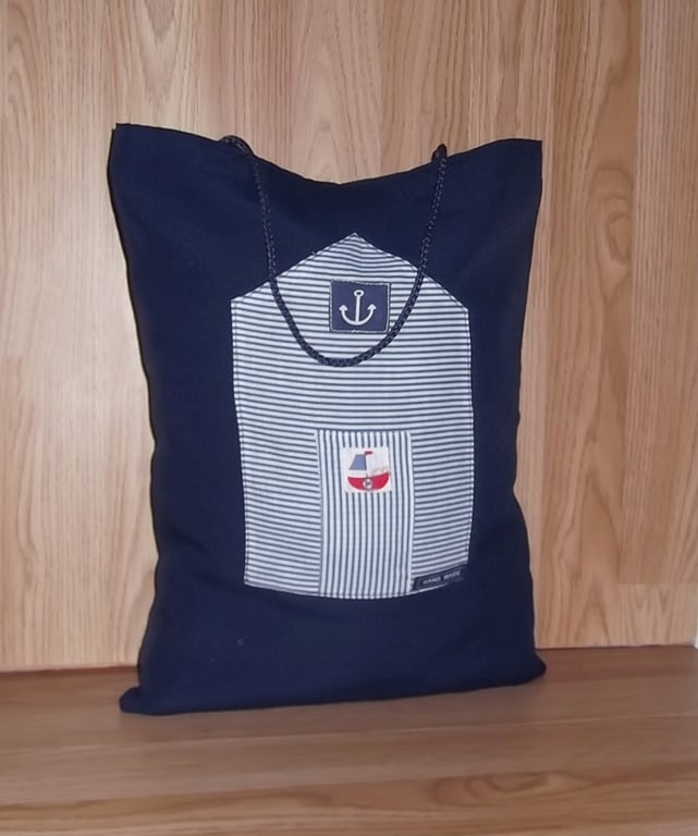 Tote bag. Shopper. Bag for life. Navy Beach hut front