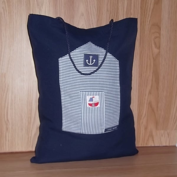 Tote bag. Shopper. Bag for life. Navy Beach hut front