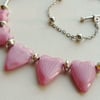 Collar Necklace Pink Glass Heart and Silver Tube   KCJ896