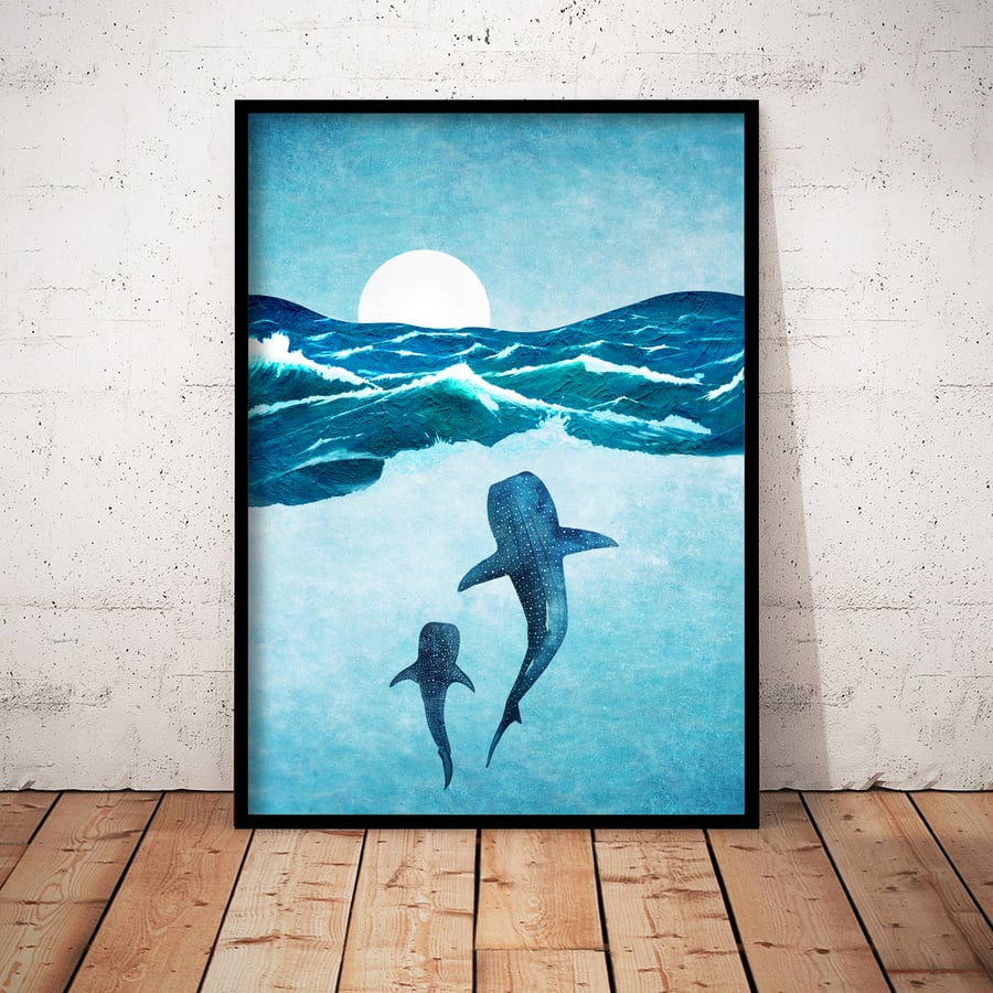 Whale Print, Whale shark Print, Whales Ocean Art, New Baby Gift, Ocean Poster
