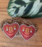 Folk heart recycled tin and silver earrings (large)