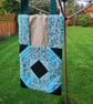 SOLD Patchwork peg bag. Green, aquamarine, black large peg bag shoulder strap.  - Image 1