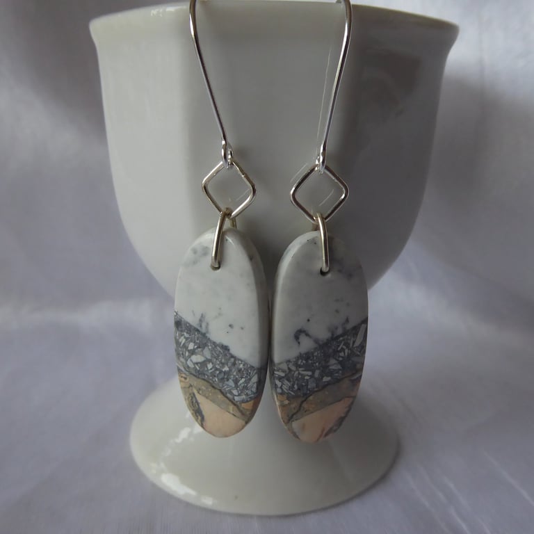 Sterling Silver and Maligano Jasper Sky Sea and Sand Earrings