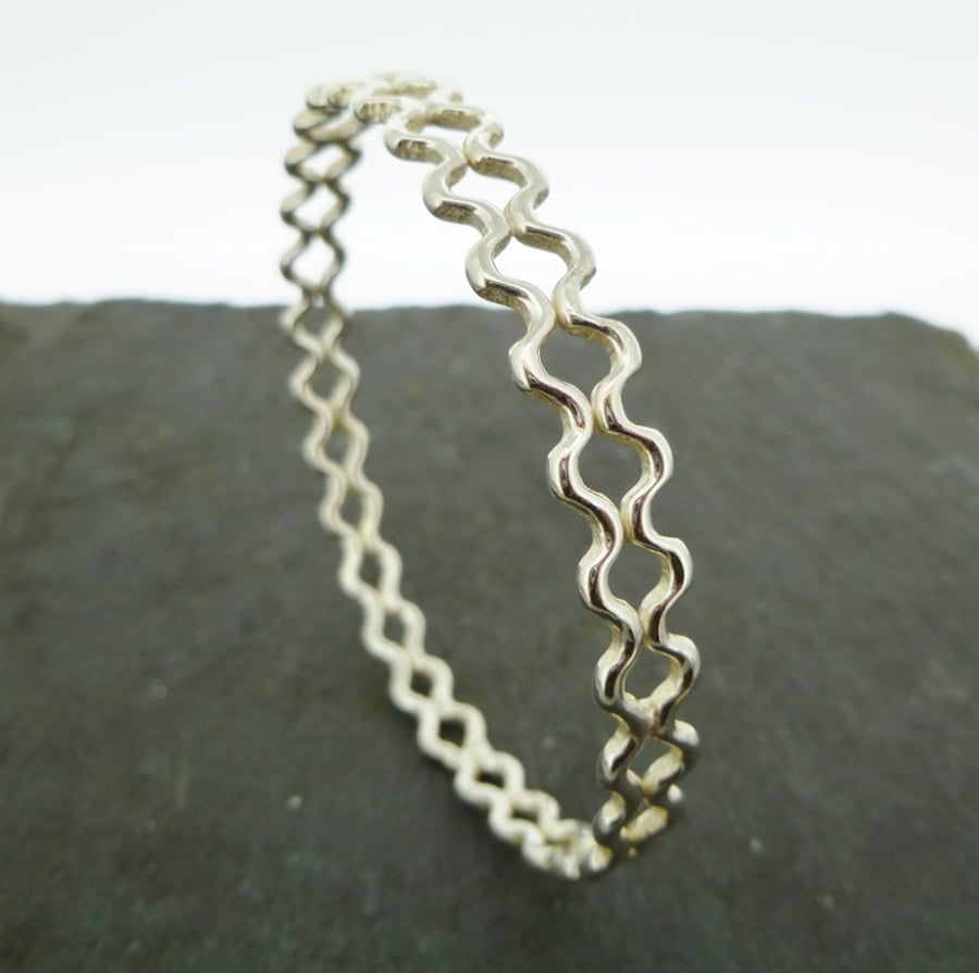 Double Ripple Sterling Silver Bangle