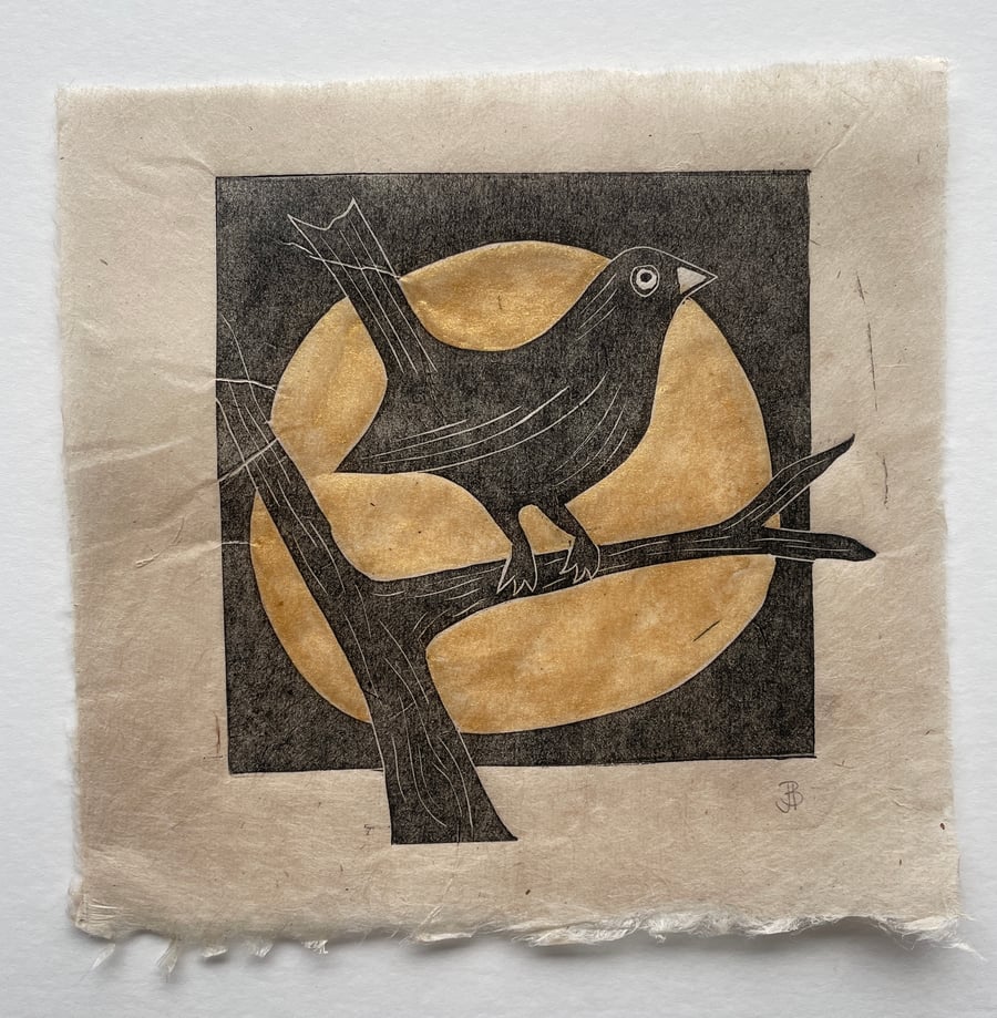 Blackbird - hand printed linocut