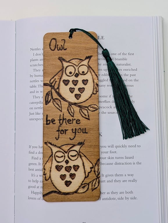 Cute owl wooden bookmark, pyrography gift for an owl lover, unisex gift idea