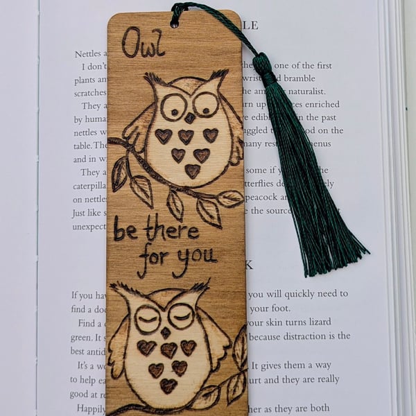 Cute owl wooden bookmark, pyrography gift for an owl lover, unisex gift idea