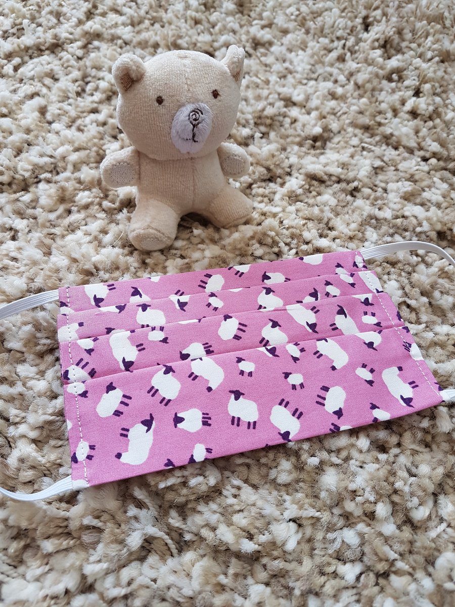 Small Adult or Teenager face covering – sheep on pink print material