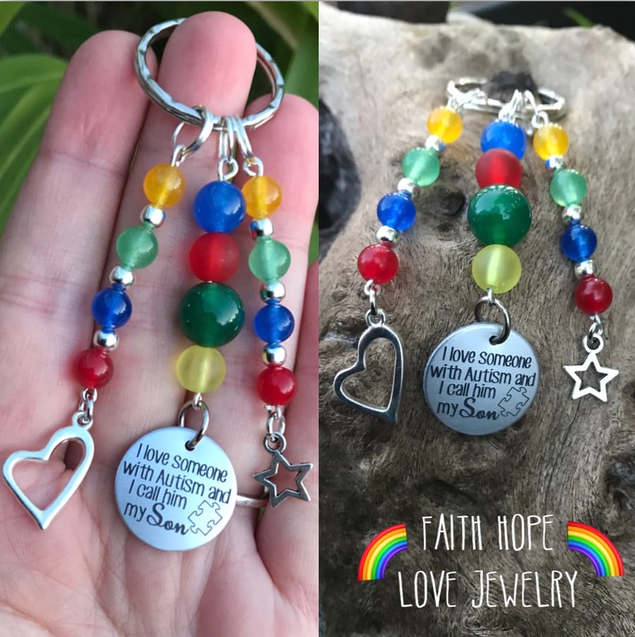 I Love Someone With Autism My Son Keyring Holistic Healing Gemstones 