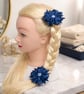 Dark Blue Ribbon Roses with Rhinestones, Cute Toddler Pigtail Elastics, Birthday - Image 2
