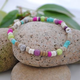 Turquoise heishi violet howlite stretch bracelet-boho, beach & surfer